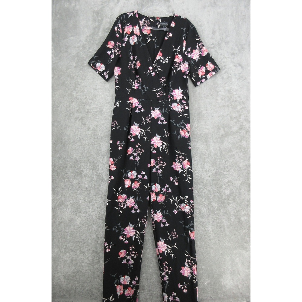 Long Tall Sally Jumpsuit Womens Size 12 Floral Feminine Romantic Boho Zip Pink